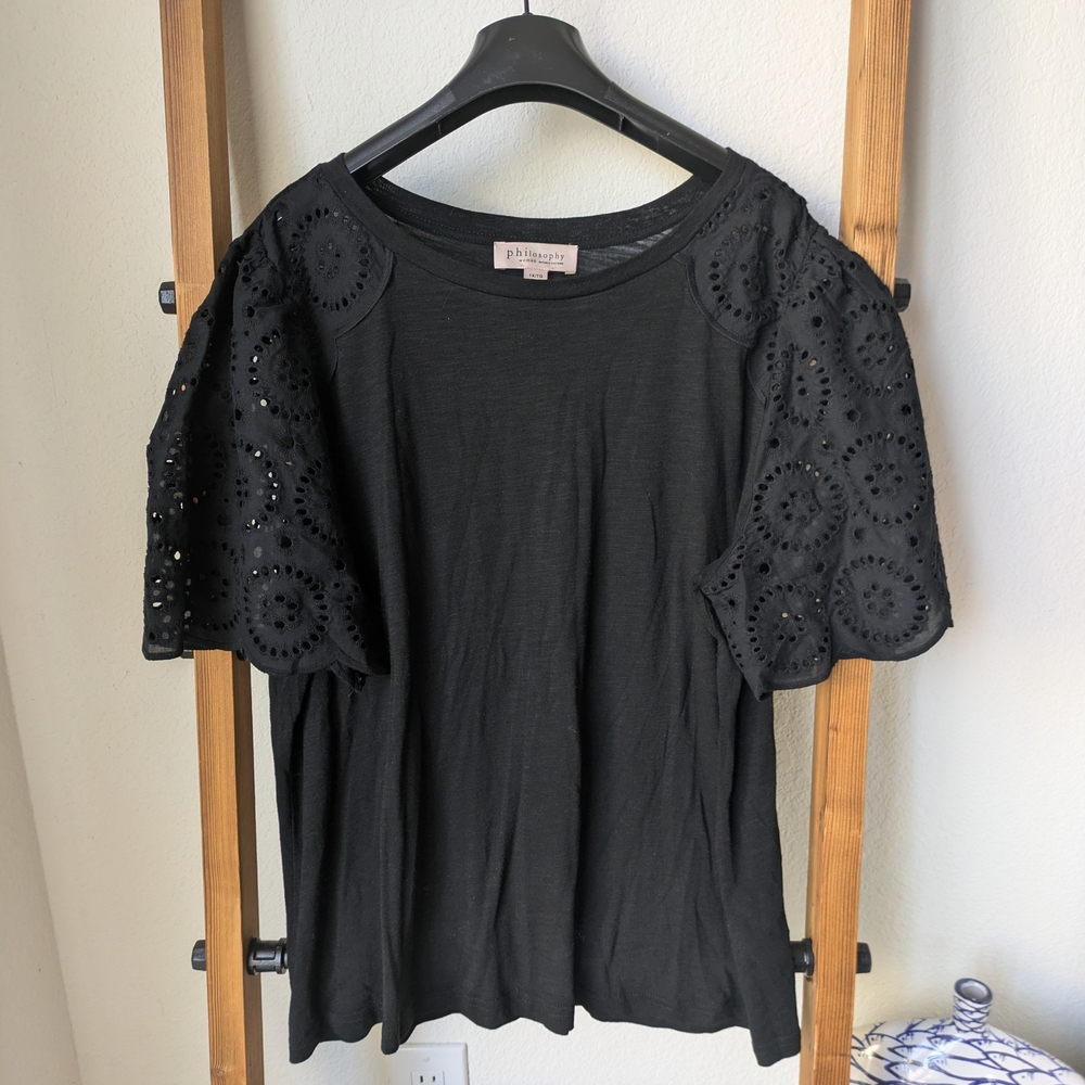 Philosophy Women's Black Eyelet Sleeve Top - Size XL